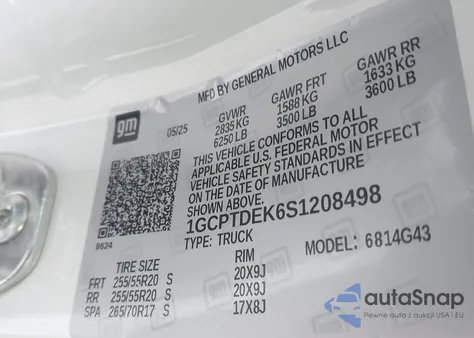 2025 Chevrolet Colorado 4Wd Z71 из США, поврежденный, VIN 1GCPTDEK6S1208498